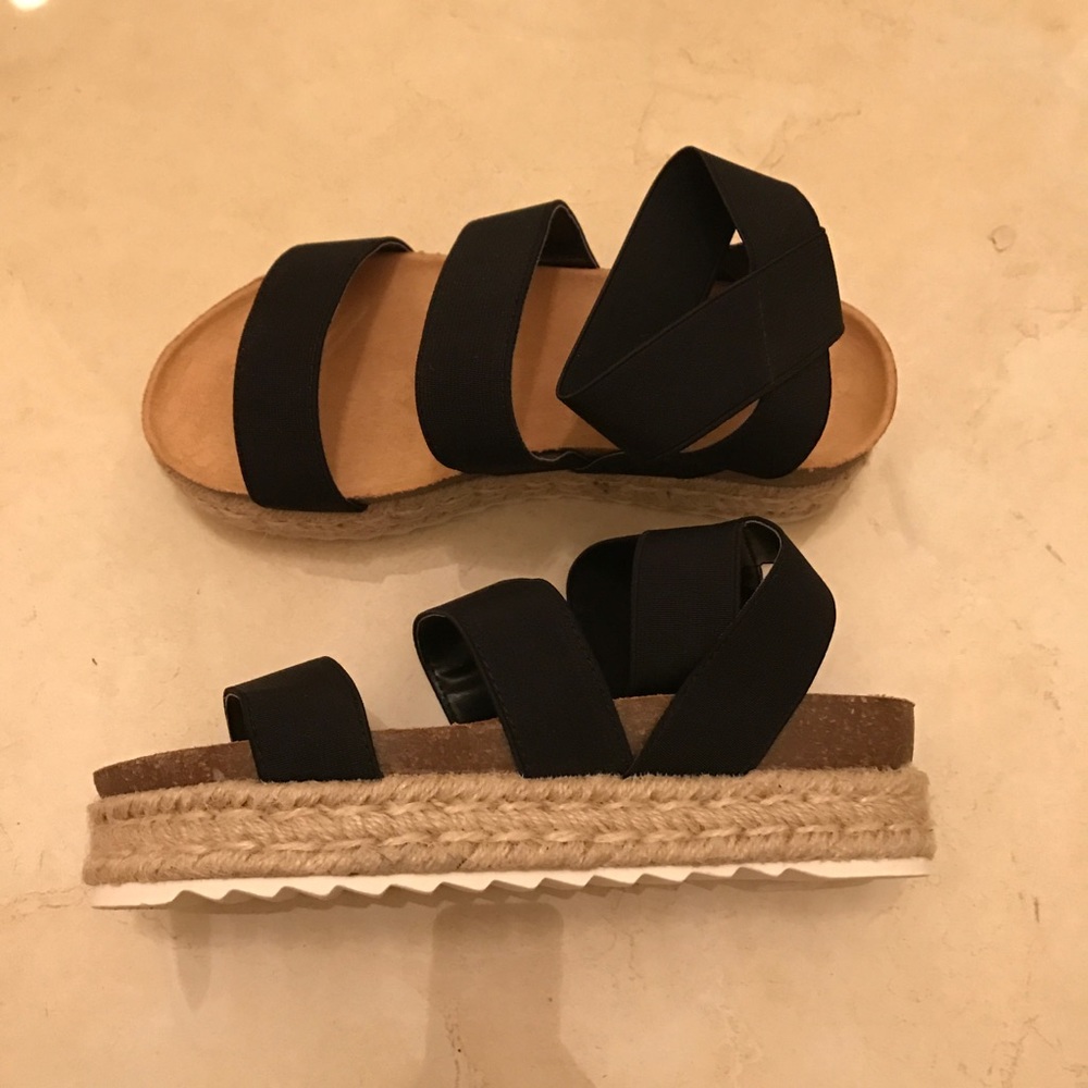 Black Espadrille Slip On Sandals - Picture 2 of 3